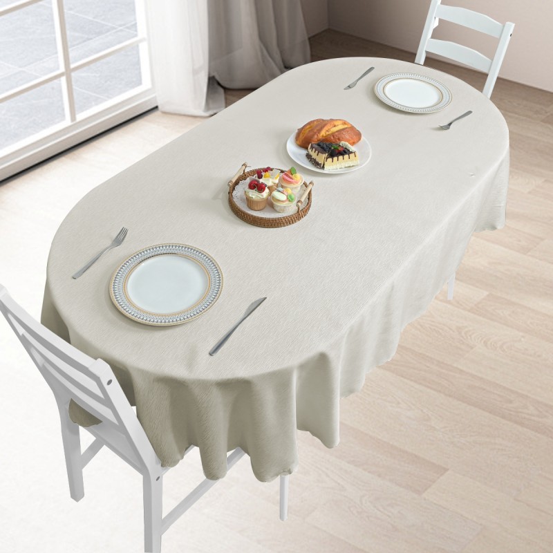 70" x 52"  Oval Jacquard Tablecloth Straight Stripe Patterns TableCloth Beige 