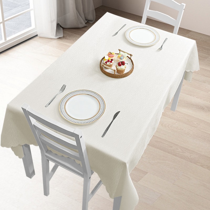 60" x 84" Rectangle Jacquard Tablecloth Straight Stripe Patterns TableCloth Beige 