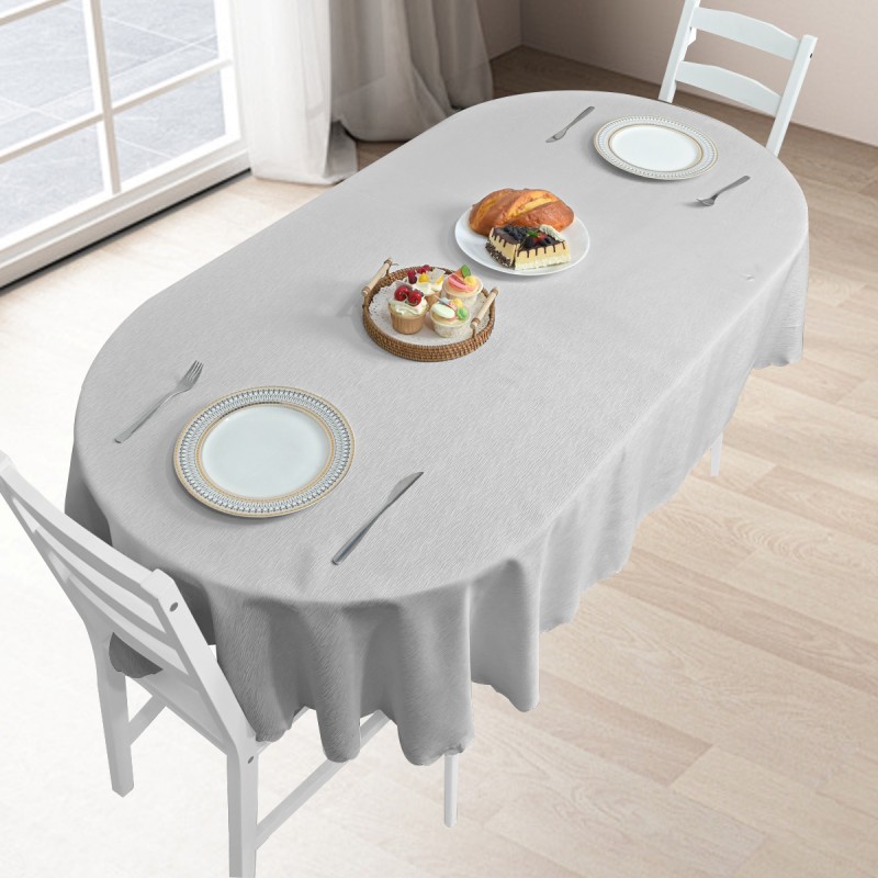 60" x 84" Oval Jacquard Tablecloth Straight Stripe Patterns TableCloth Silver 