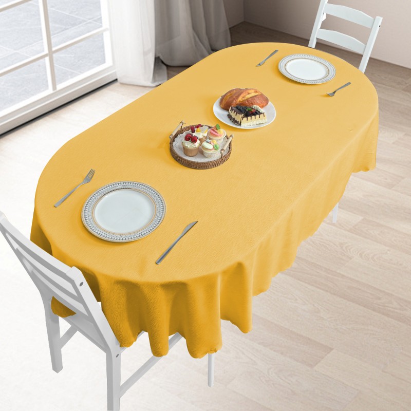 60" x 84" Oval Jacquard Tablecloth Straight Stripe Patterns TableCloth Gold 