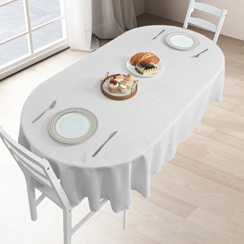70" x 52"  Oval Jacquard Tablecloth Straight stripe patterns Table Cloth White 
