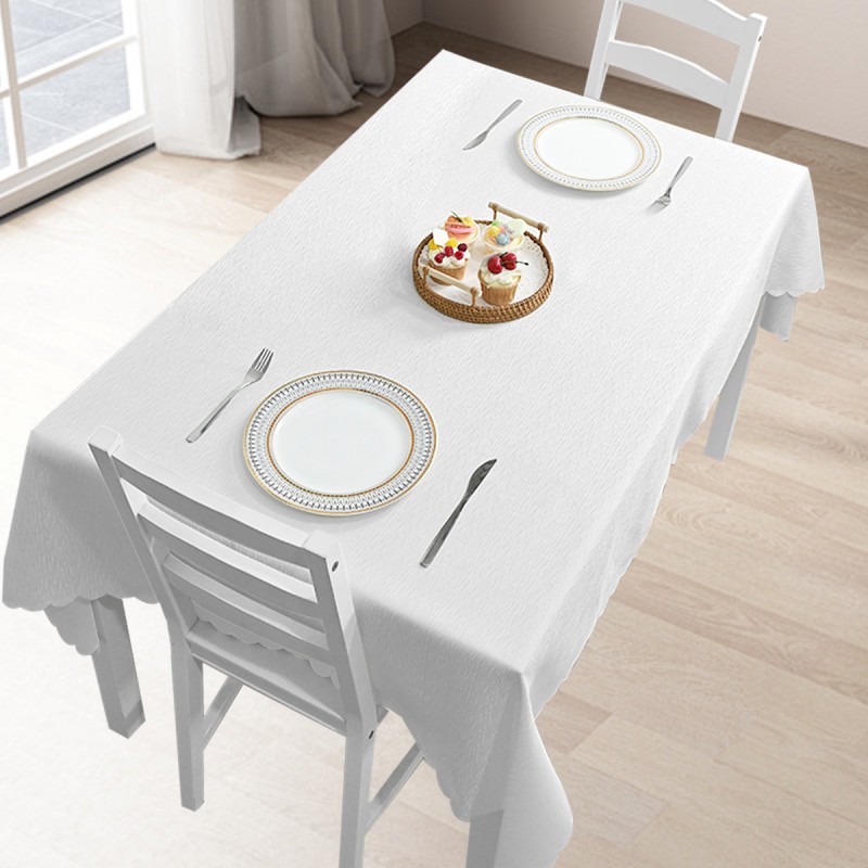 60" x 84" Rectangle Jacquard Tablecloth Straight stripe patterns Table Cloth White 