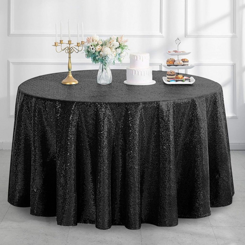 120 Inch Round Glitz Sequin Tablecloth Black 