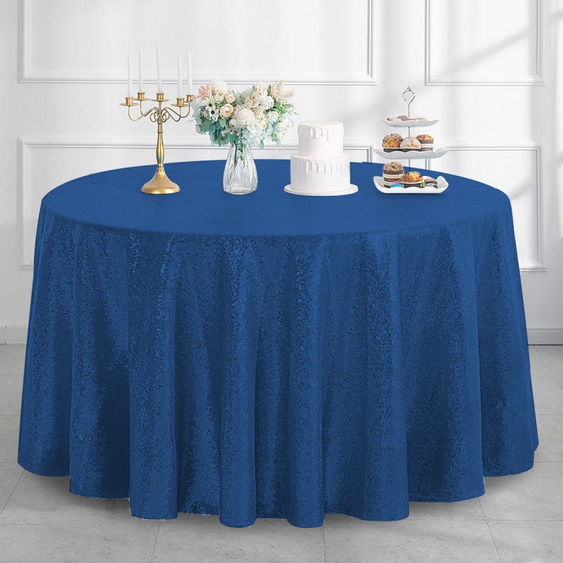 120 Inch Round Glitz Sequin Tablecloth Navy Blue 