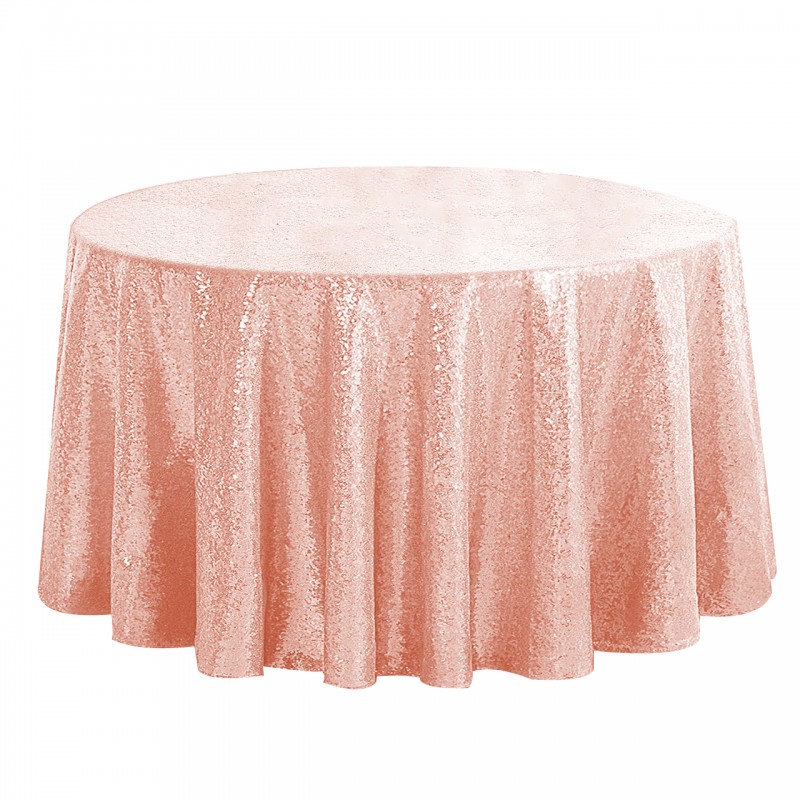 120 Inch Round Glitz Sequin Tablecloth Rose Gold 