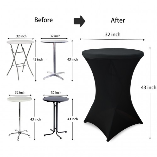 32 Inch Highboy Cocktail Round Stretch Spandex Table Cover Black