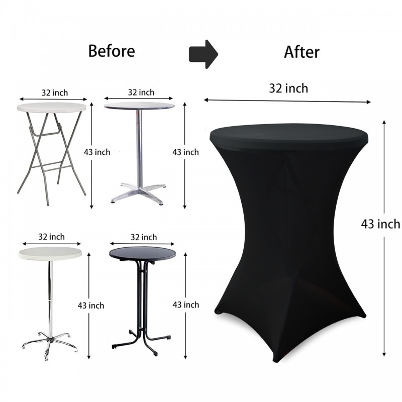 32 Inch Highboy Cocktail Round Stretch Spandex Table Cover Black 