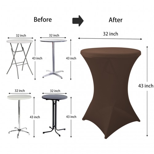 32 Inch Highboy Cocktail Round Stretch Spandex Table Chocolate 