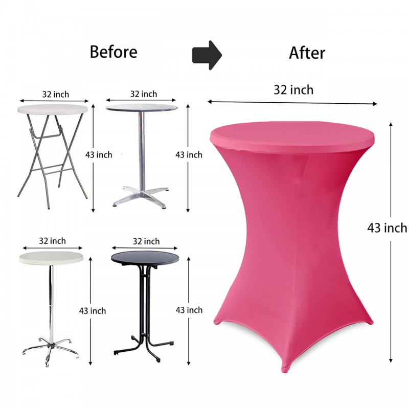 32 Inch Highboy Cocktail Round Stretch Spandex Table Cover Fuchsia 
