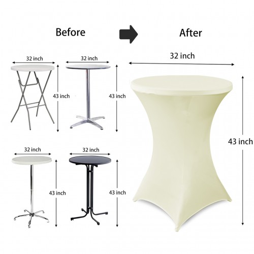 32 Inch Highboy Cocktail Round Stretch Spandex Table Cover Ivory 