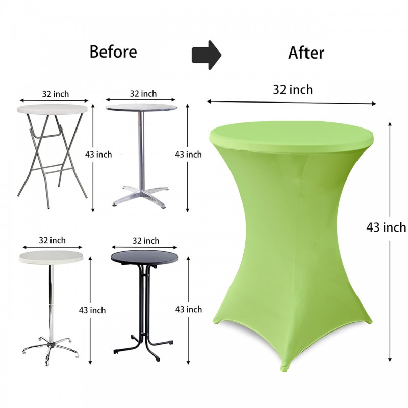 32 Inch Highboy Cocktail Round Stretch Spandex Table Cover Light Green 