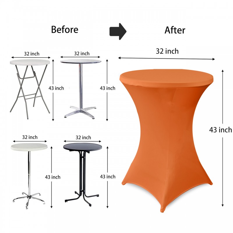 32 Inch Highboy Cocktail Round Stretch Spandex Table Cover Orange 
