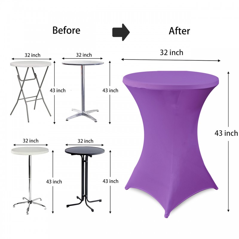 32 Inch Highboy Cocktail Round Stretch Spandex Table Cover Purple 
