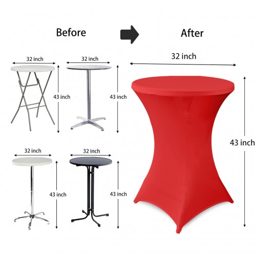 32 Inch Highboy Cocktail Round Stretch Spandex Table Cover Red 