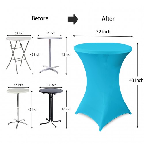 32 Inch Highboy Cocktail Round Stretch Spandex Table Cover Turquoise 