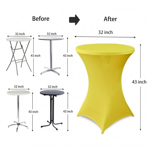 32 Inch Highboy Cocktail Round Stretch Spandex Table Cover Yellow 
