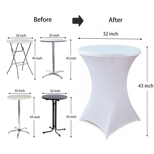32 Inch Highboy Cocktail Round Stretch Spandex Table Cover White