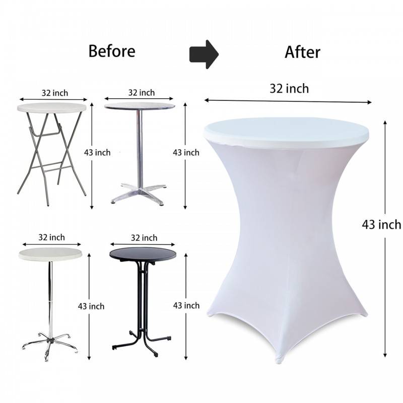 32 Inch Highboy Cocktail Round Stretch Spandex Table Cover White 