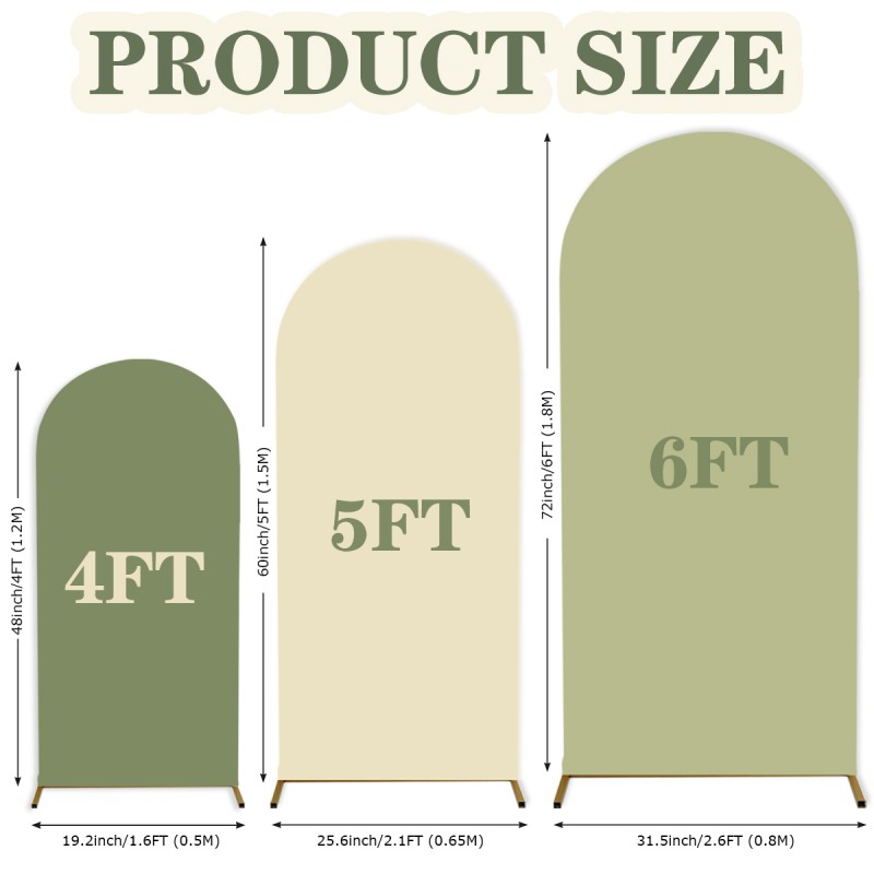 Set of 3 Arch Backdrop Covers (Deep Green + Beige + Light Green) 