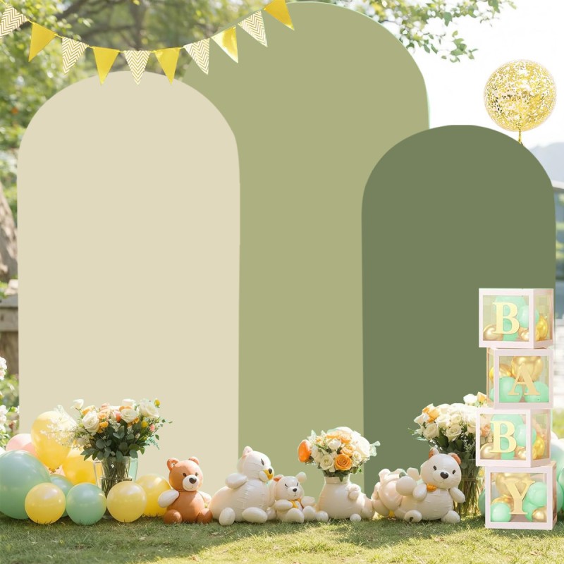 Set of 3 Arch Backdrop Covers (Deep Green + Beige + Light Green) 