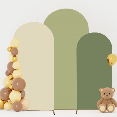 Set of 3 Arch Backdrop Covers (Deep Green + Beige + Light Green)
