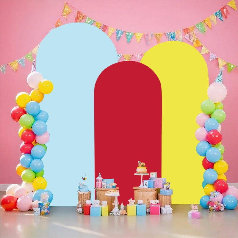 Set of 3 Arch Backdrop Covers (Red+Yellow+Light Blue) 
