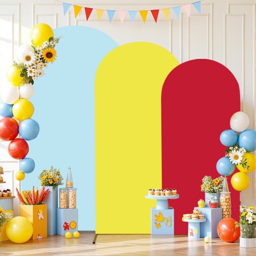 Set of 3 Arch Backdrop Covers (Red+Yellow+Light Blue)