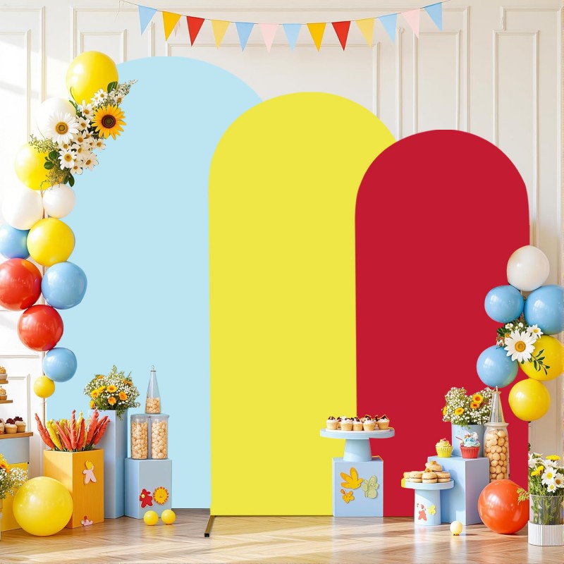 Set of 3 Arch Backdrop Covers (Red+Yellow+Light Blue) 