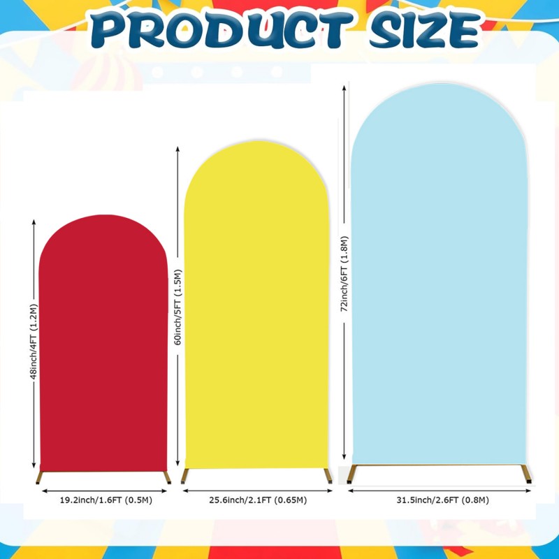 Set of 3 Arch Backdrop Covers (Red+Yellow+Light Blue) 