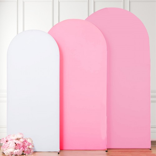 Set of 3 Arch Backdrop Covers (White + Pink + Pink)
