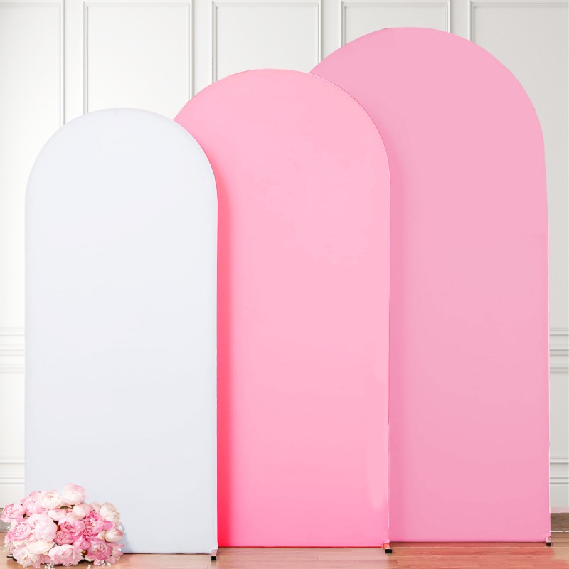 Set of 3 Arch Backdrop Covers (White + Pink + Pink) 