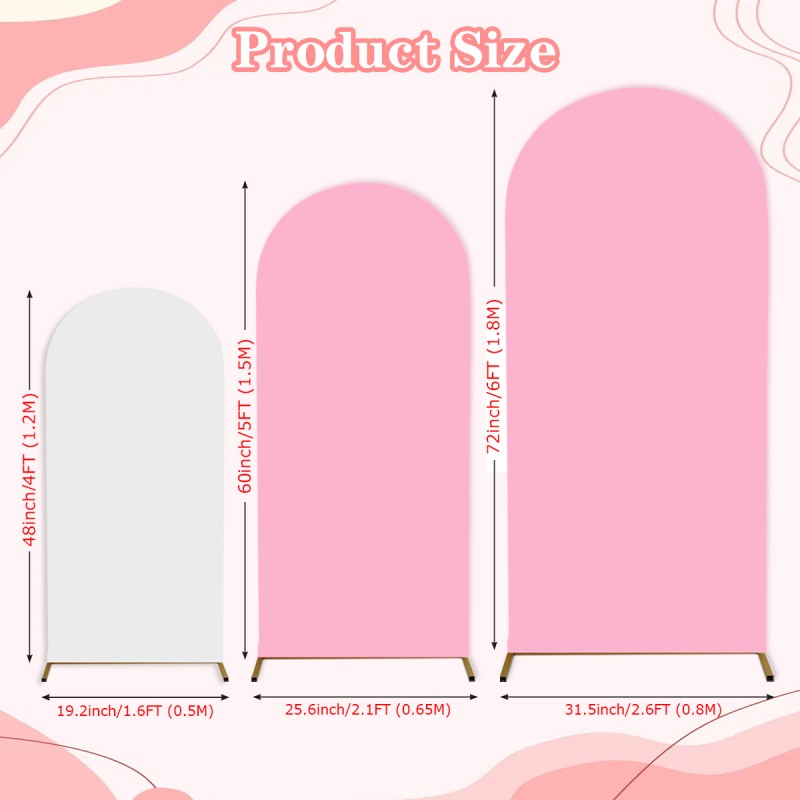 Set of 3 Arch Backdrop Covers (White + Pink + Pink) 