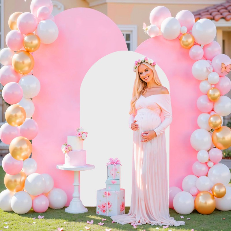 Set of 3 Arch Backdrop Covers (White + Pink + Pink) 