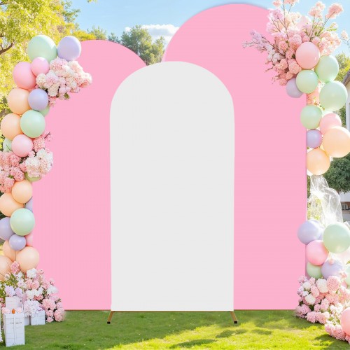 Set of 3 Arch Backdrop Covers (White + Pink + Pink)