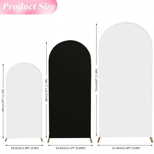 Double Color Arch Backdrop Cover Set of 3 (White+Black) 
