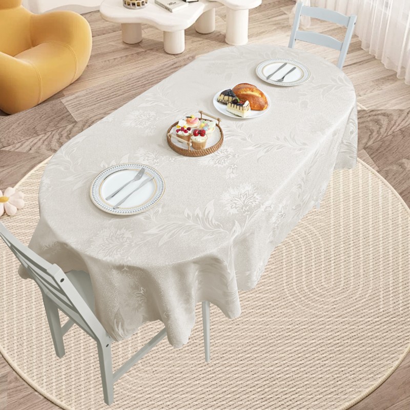 70" x 52"  Oval Jacquard Tablecloth Anchovy patterns Table Cloth Beige 
