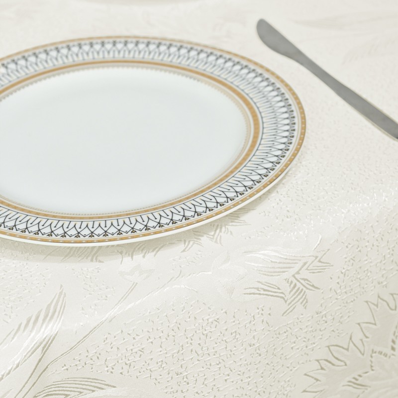 60" x 84" Rectangle Jacquard Tablecloth Anchovy patterns TableCloth Beige 