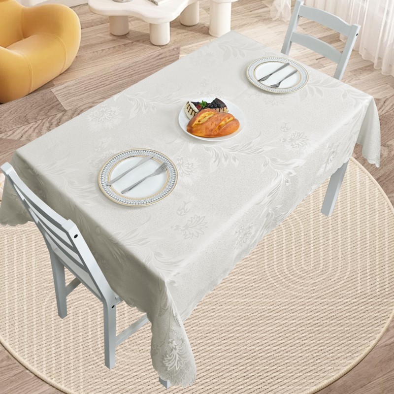 60" x 84" Rectangle Jacquard Tablecloth Anchovy patterns TableCloth Beige 