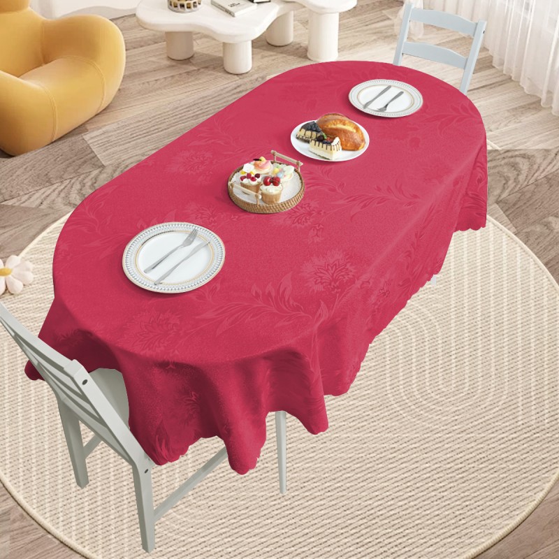 70" x 52"  Oval Jacquard Tablecloth Anchovy patterns Table Cloth Burgundy 