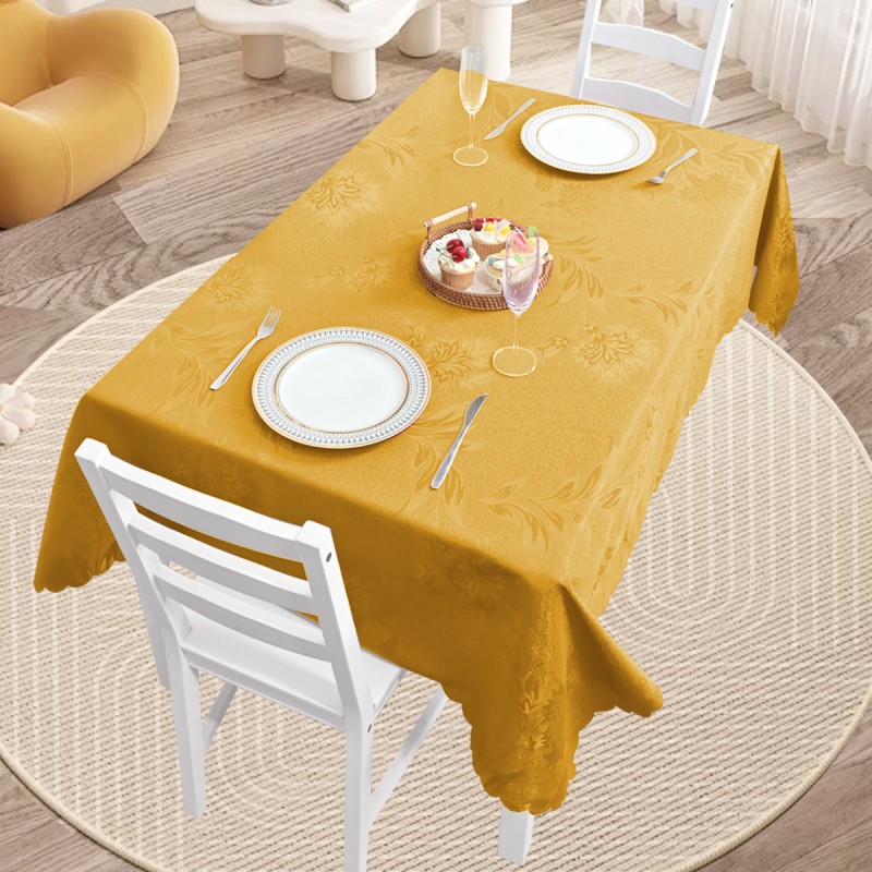60" x 84" Rectangle Jacquard Tablecloth Anchovy Patterns TableCloth Gold 