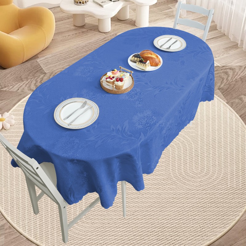 70" x 52"  Oval Jacquard Tablecloth Anchovy Patterns Table Cloth Navy Blue 
