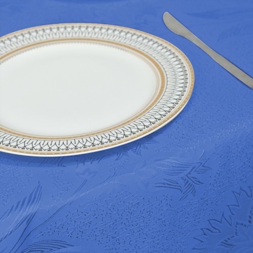 60" x 84" Rectangle Jacquard Tablecloth Anchovy Patterns Table Cloth  Navy Blue 