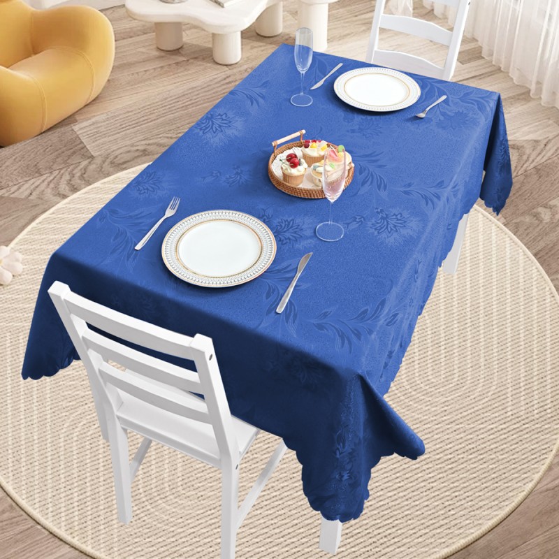 60" x 84" Rectangle Jacquard Tablecloth Anchovy Patterns Table Cloth  Navy Blue 