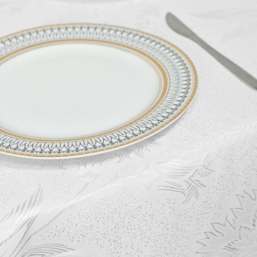 60" x 84" Rectangle Jacquard Tablecloth Anchovy Patterns  Table Cloth Ivory 