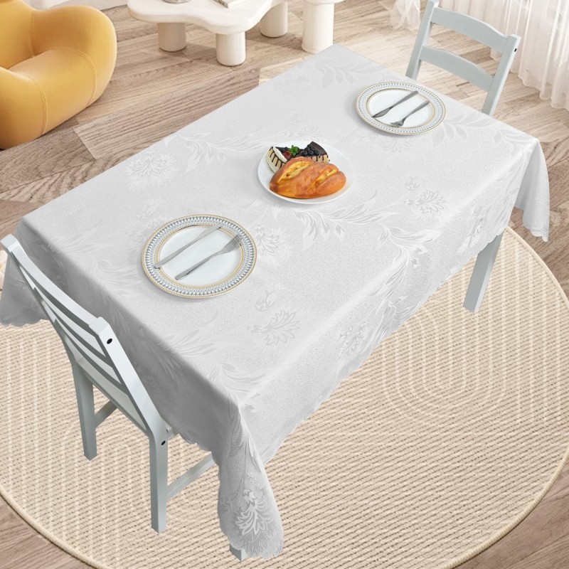 60" x 84" Rectangle Jacquard Tablecloth Anchovy Patterns  Table Cloth Ivory 
