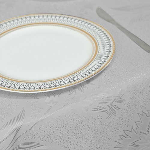 60" x 84" Rectangle Jacquard Tablecloth Anchovy Patterns Table Cloth Silver  