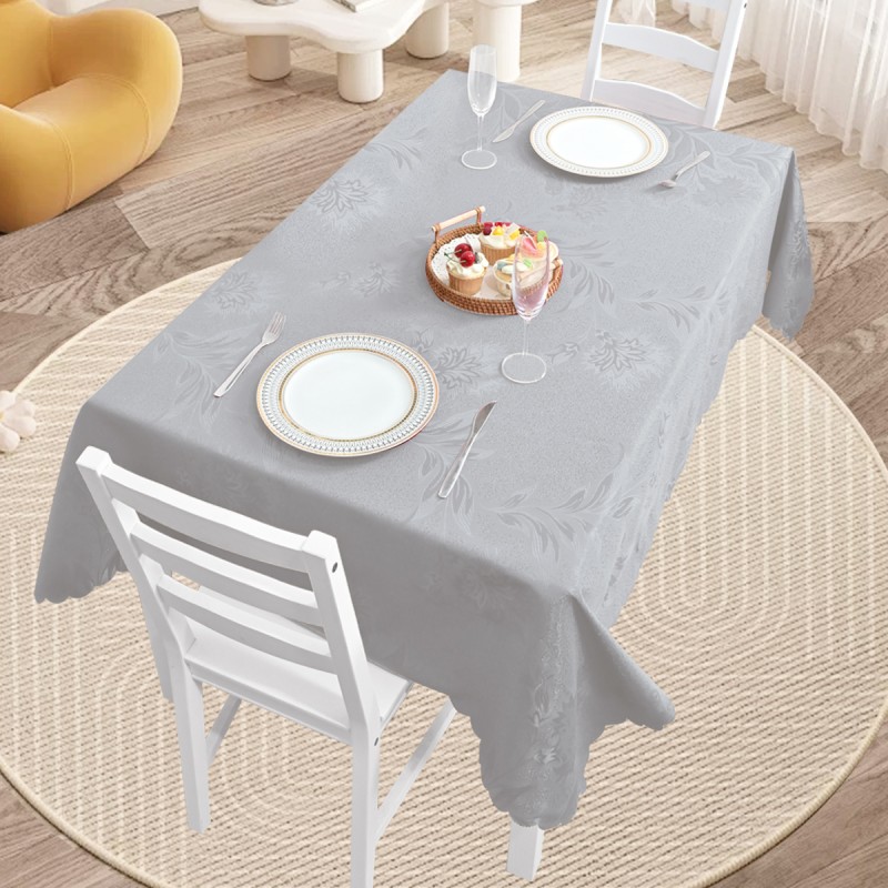 60" x 84" Rectangle Jacquard Tablecloth Anchovy Patterns Table Cloth Silver  