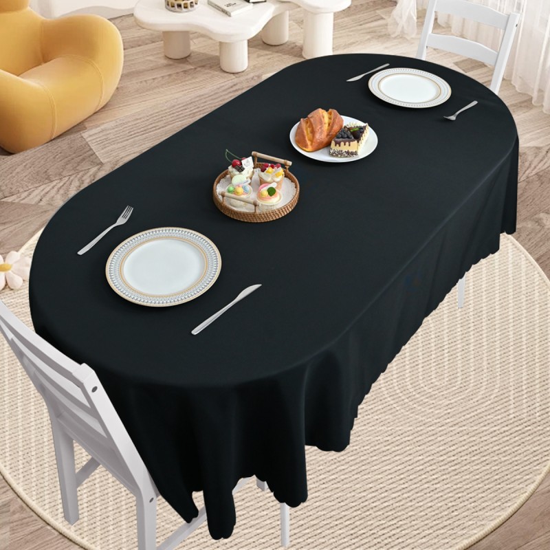 70" x 52"  Oval Jacquard Tablecloth Plain patterns Table Cloth Black 