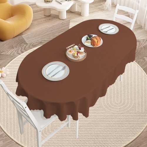 70" x 52"  Oval Jacquard Tablecloth Plain patterns Table Cloth Chocolate