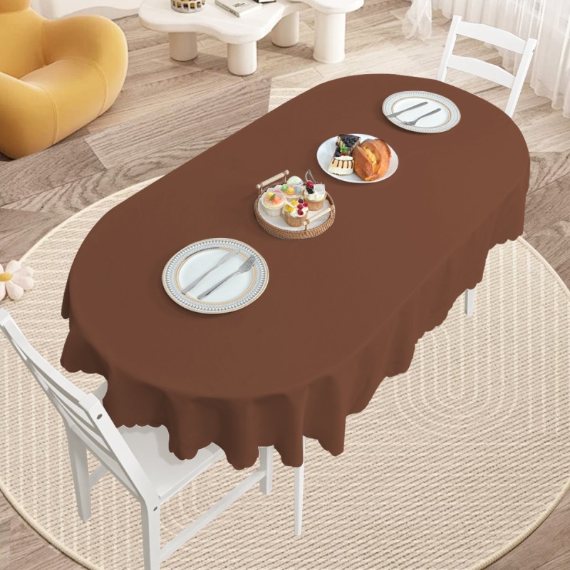 70" x 52"  Oval Jacquard Tablecloth Plain patterns Table Cloth Chocolate 